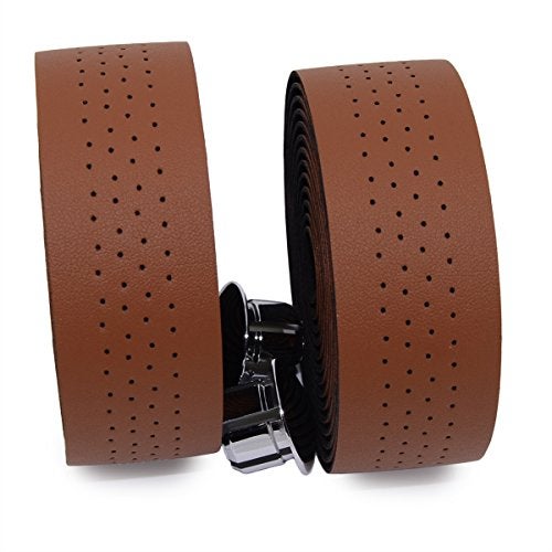 KINGOU Brown Synthetic Leather Road Bike Handlebar Tape Bicycle Bar Tapes - 2PCS Per Set - Image 1