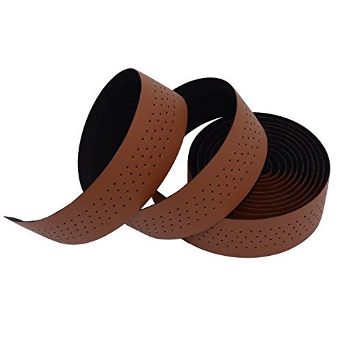 KINGOU Brown Synthetic Leather Road Bike Handlebar Tape Bicycle Bar Tapes - 2PCS Per Set - Image 3