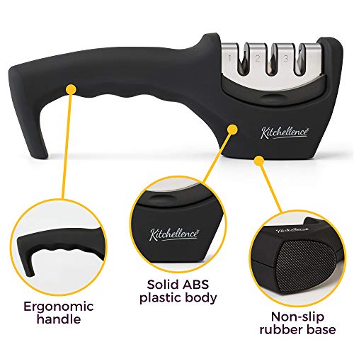 Kitchellence 4-in-1 Kitchen Knife Accessories: 3-Stage Knife Sharpener Helps Repair, Restore, Polish Blades and Cut-Resistant Glove (Black) - Image 3