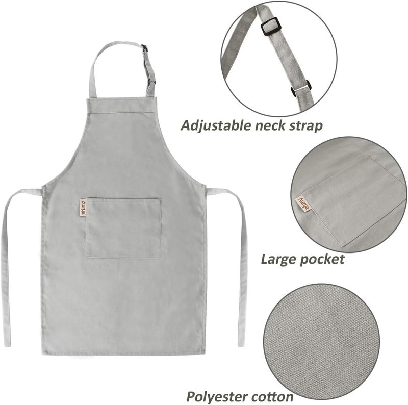 Aurya Kids Apron and Chef Hat Set-Adjustable Child Apron for Boys and Girls for Cooking Baking Light Gray - Image 2