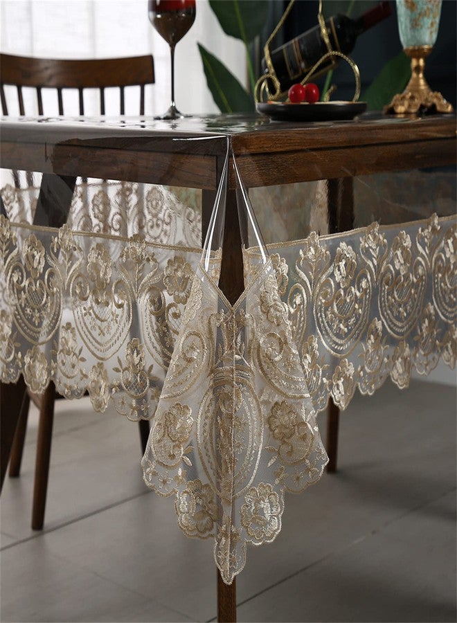 Dimatic Clear Plastic Waterproof Tablecloth, Vinyl PVC Rectangle Table Cloth with Lace Macrame, Oil Spill Proof, Table Cover for Dining Tables, Parties and Holidays (Champagne, 60 x 86 Inch) - Image 1