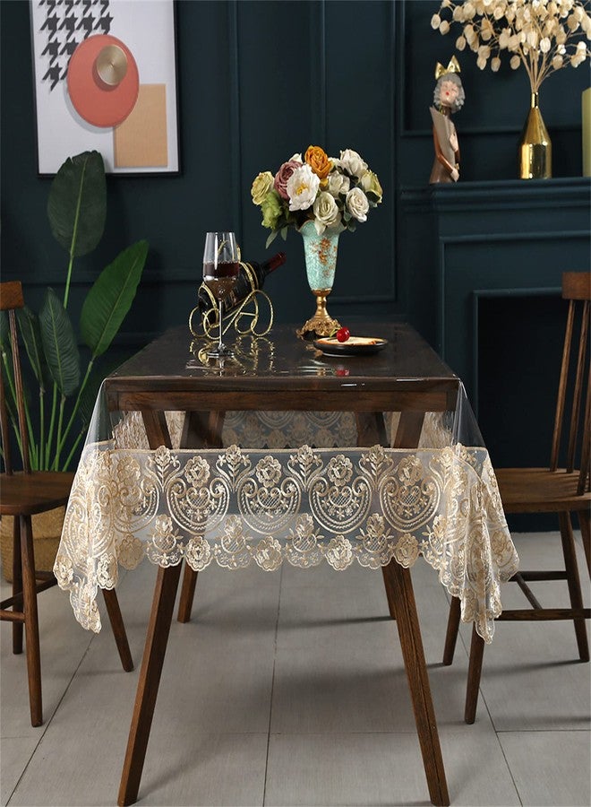 Dimatic Clear Plastic Waterproof Tablecloth, Vinyl PVC Rectangle Table Cloth with Lace Macrame, Oil Spill Proof, Table Cover for Dining Tables, Parties and Holidays (Champagne, 60 x 86 Inch) - Image 3
