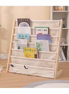 HOOPZOZA Wooden And Canvas Bookshelf For Kids Book Rack Kids Bookshelf Storage Rack Natural Beige  - Image 1