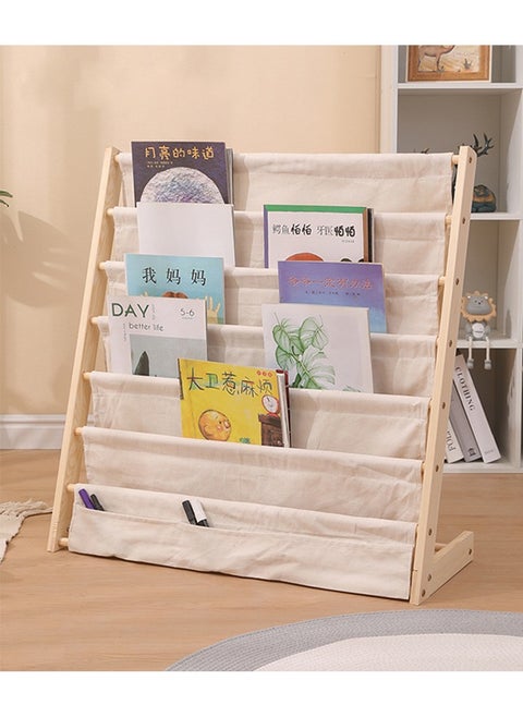 Wooden And Canvas Bookshelf For Kids Book Rack Kids Bookshelf Storage Rack Natural Beige