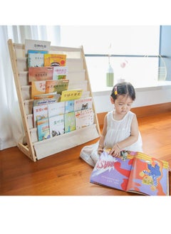 HOOPZOZA Wooden And Canvas Bookshelf For Kids Book Rack Kids Bookshelf Storage Rack Natural Beige  - Image 2