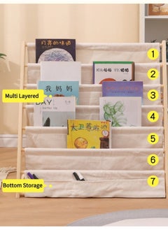 HOOPZOZA Wooden And Canvas Bookshelf For Kids Book Rack Kids Bookshelf Storage Rack Natural Beige  - Image 3