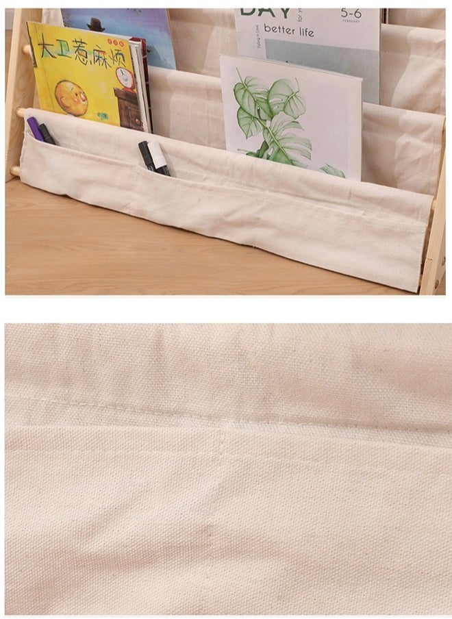 HOOPZOZA - Wooden And Canvas Bookshelf For Kids Book Rack Kids Bookshelf Storage Rack Natural Beige - Image 1