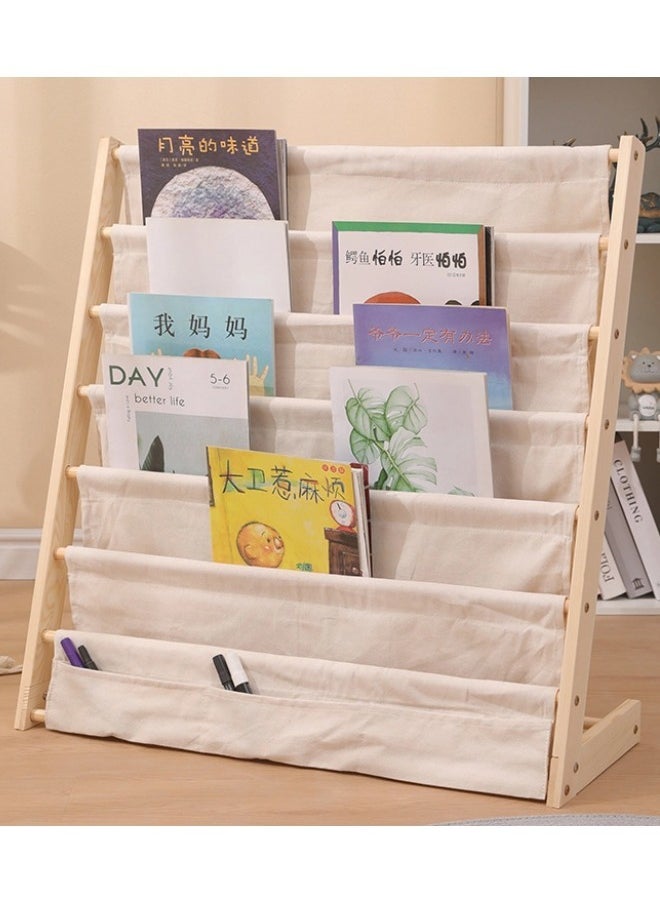 HOOPZOZA - Wooden And Canvas Bookshelf For Kids Book Rack Kids Bookshelf Storage Rack Natural Beige - Image 1