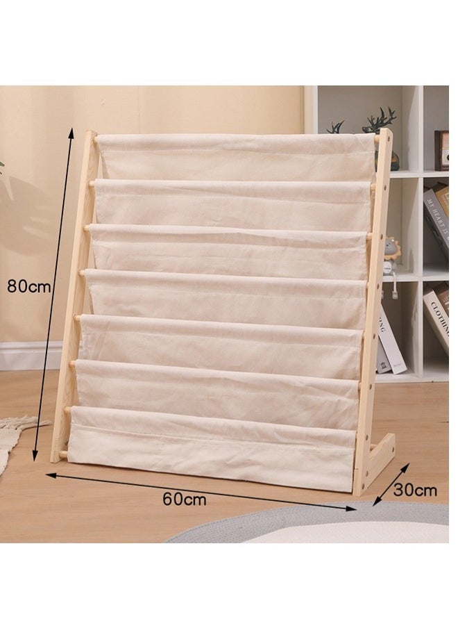 HOOPZOZA - Wooden And Canvas Bookshelf For Kids Book Rack Kids Bookshelf Storage Rack Natural Beige - Image 1