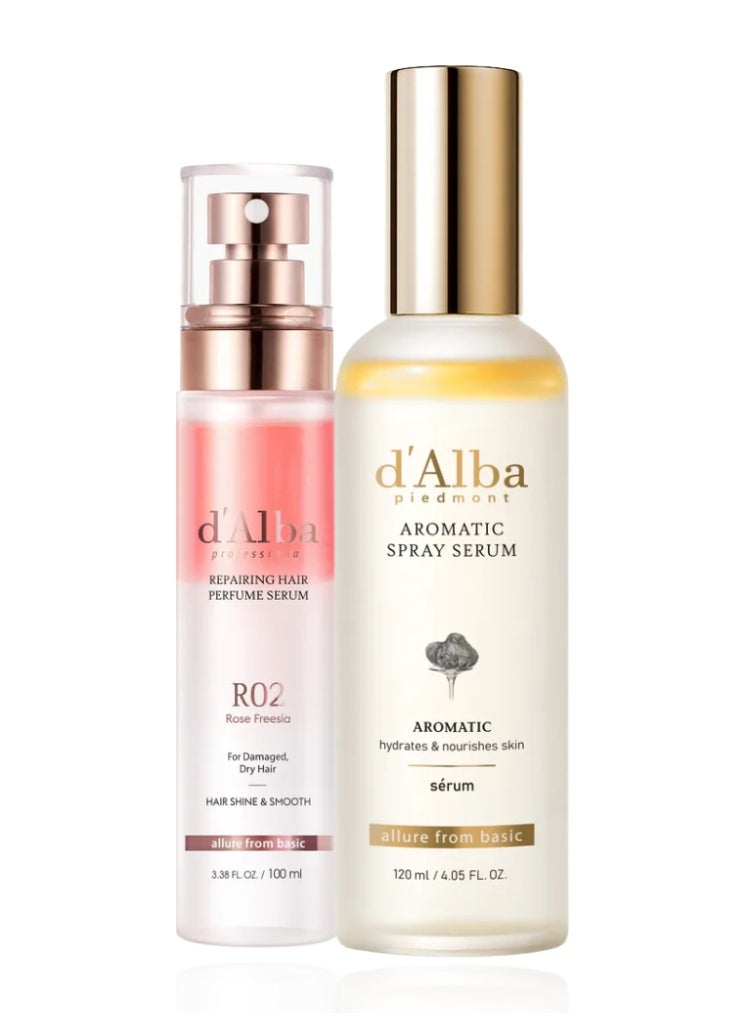 d'Alba Dry, Damaged & Dull Hair Repair – d’Alba Hair Perfume Serum + Aromatic Spray Serum Set for Shine, Softness & Breakage Protection - Image 1