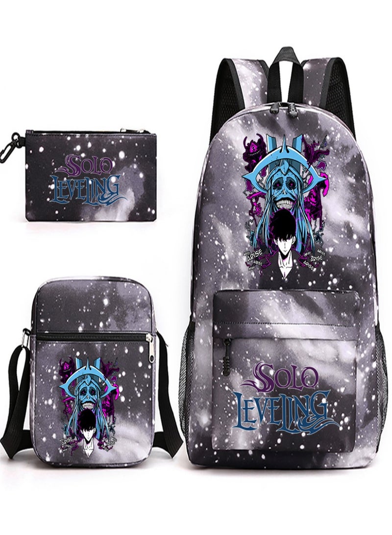 Solo leveling Children Backpack Schoolbag Teen Student School Book bag with Lunch Box Pen Case 3 in 1 for Kids
