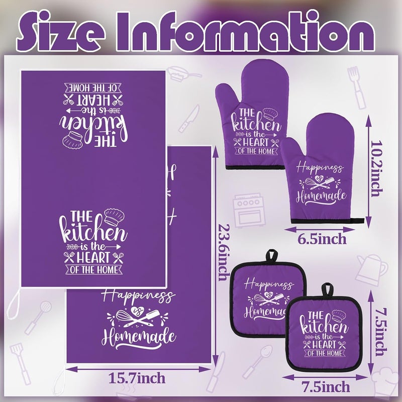 Sratte 6 Pcs Kitchen Decor Accessories Set Farmhouse Towels Pot Holders Oven Mitts Set 2 Dish Towels 2 Potholders 2 Cooking Mittens Oven Glove for Christmas Baking Cooking (Purple,Kitchen) - Image 4