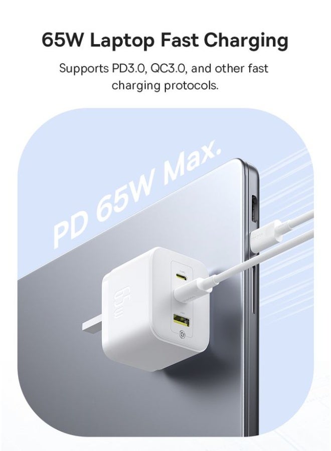 بيسوس شاحن سريع بالم 65 واط 2C+U مع كابل Type-C إلى Type-C بقوة 100 واط - (قابس بريطاني) - Image 4
