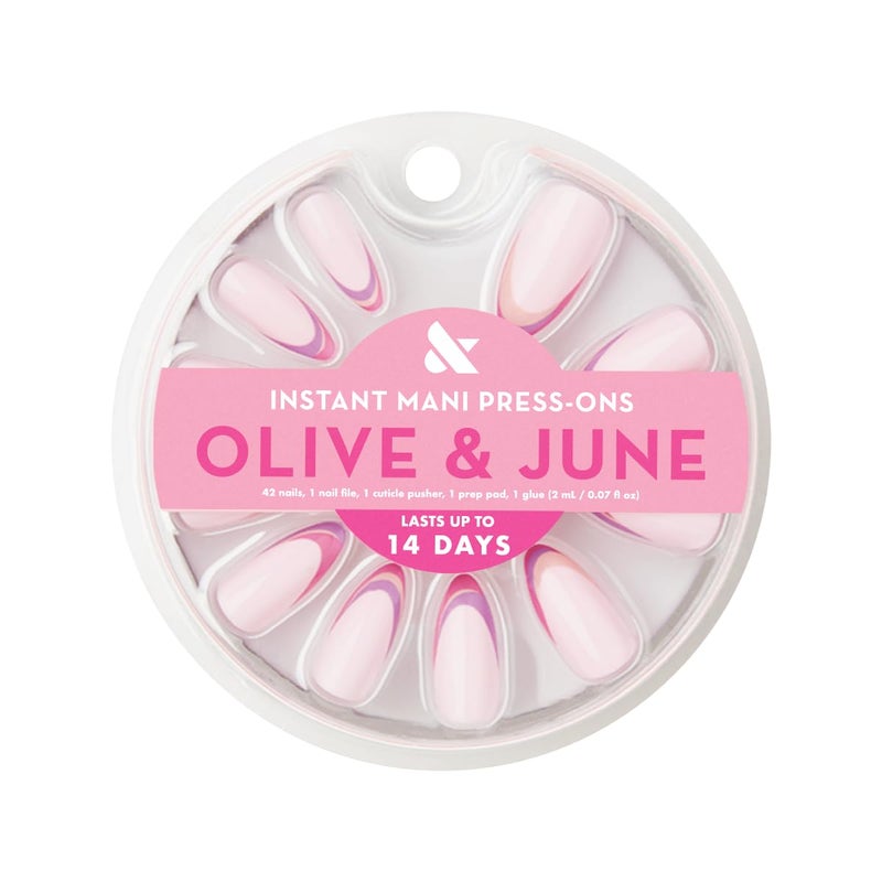 Olive & June أظافر أوليف وجون الفورية القابلة للصق (غراء) | 42 أظافر مزيفة، 21 حجم | مواد معاد تدويرها غير سامة وطويلة الأمد بمظهر واقعي | زهور ونقوش ربيعية | طويلة، لوزية | لف مزدوج فرنسي - Image 2