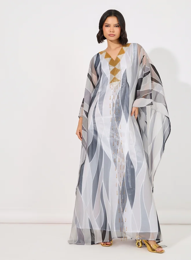 Maxim Creation Maxim Creation Abstract Print Georgette Farasha Kaftan with Handwork