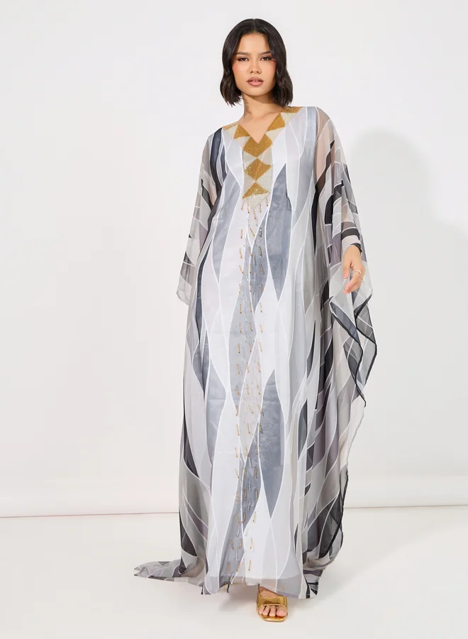 Maxim Creation Maxim Creation Abstract Print Georgette Farasha Kaftan with Handwork