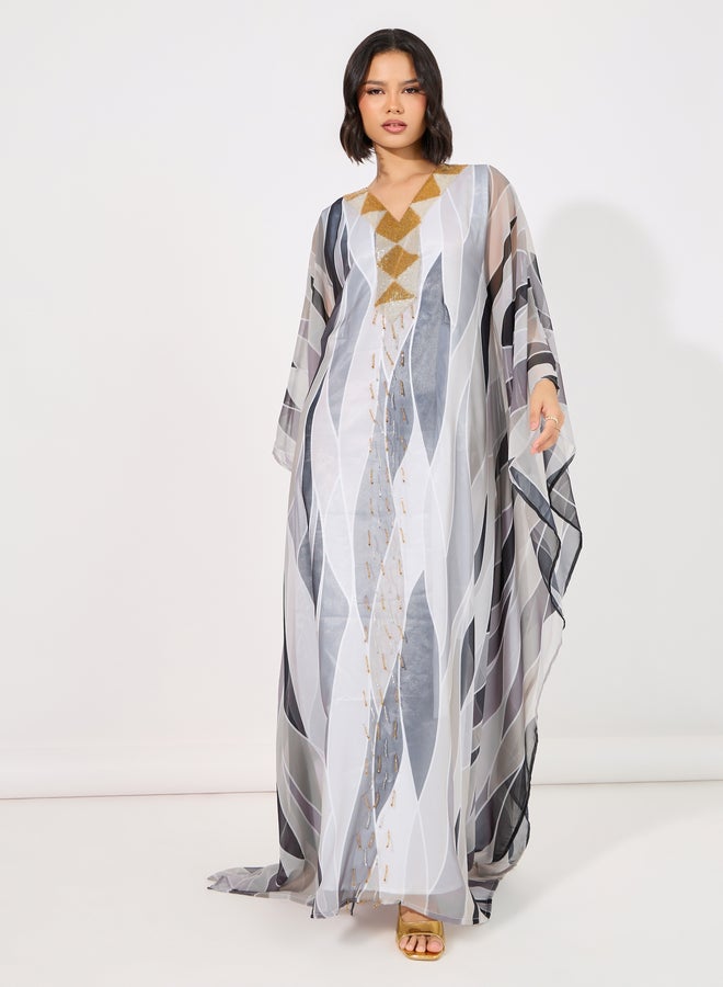 مكسيم كريشن قفطان طويل مطبع بطبعة مجردة - Image 4