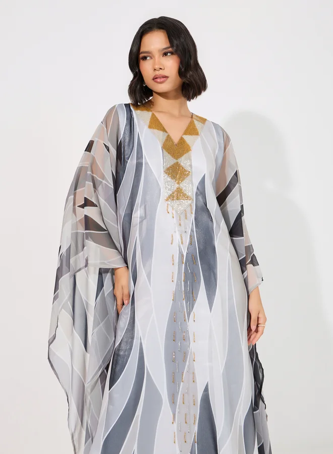 Maxim Creation Maxim Creation Abstract Print Georgette Farasha Kaftan with Handwork