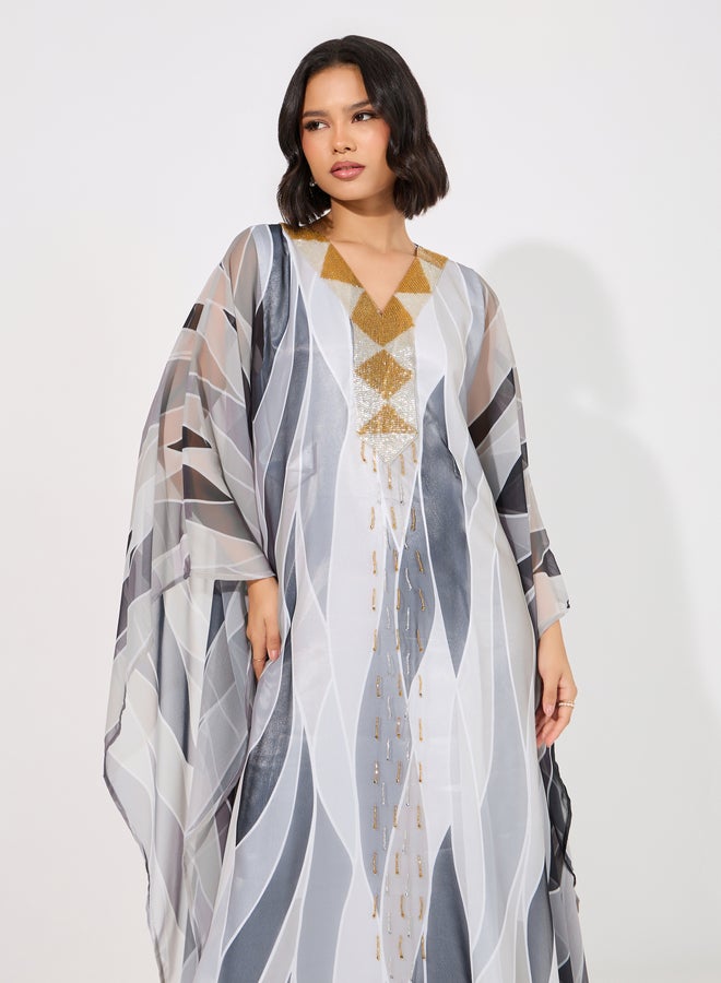 مكسيم كريشن قفطان طويل مطبع بطبعة مجردة - Image 5