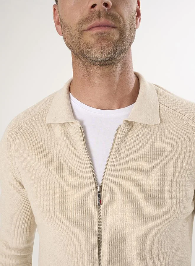 FELIX HARDY Beige Full Zip Knit Cardigan for Men | Best Price UAE