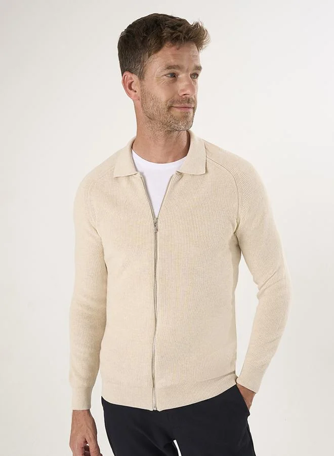 FELIX HARDY Beige Full Zip Knit Cardigan for Men | Best Price UAE