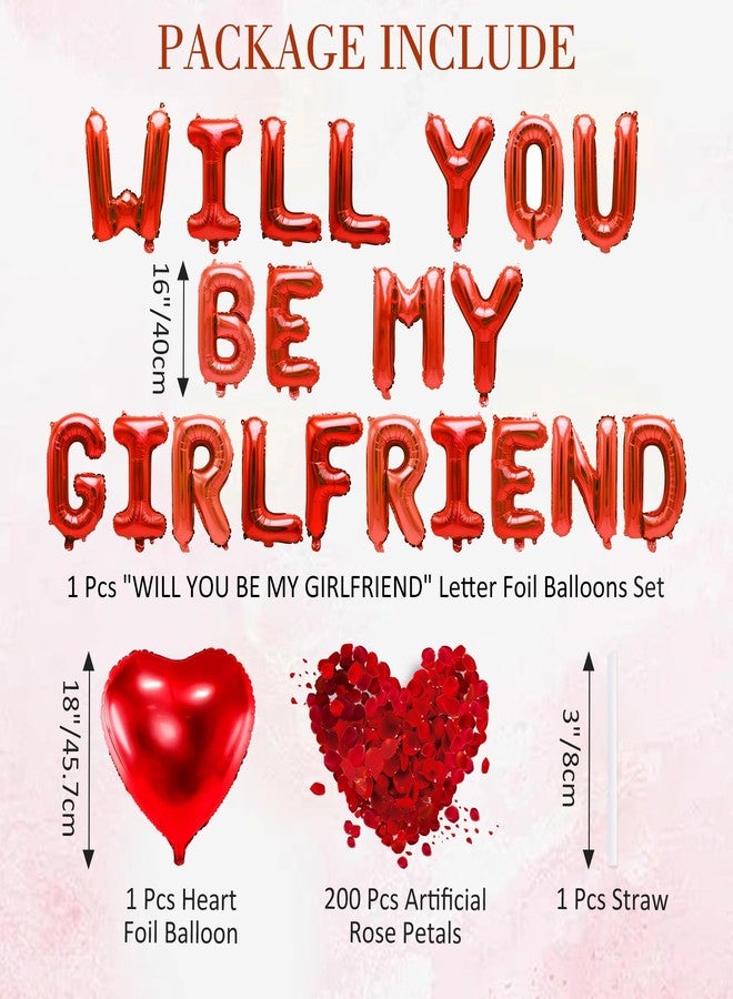 Ohmique Will You Be My Girlfriend Balloons - 16" Red Letter Balloons with 200pcs Artificial Rose Petals & Proposal Banner for Valentine Day Party Decorations - Image 2