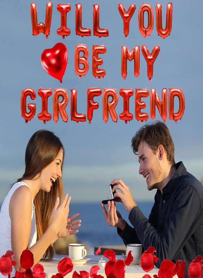 Ohmique Will You Be My Girlfriend Balloons - 16" Red Letter Balloons with 200pcs Artificial Rose Petals & Proposal Banner for Valentine Day Party Decorations - Image 5