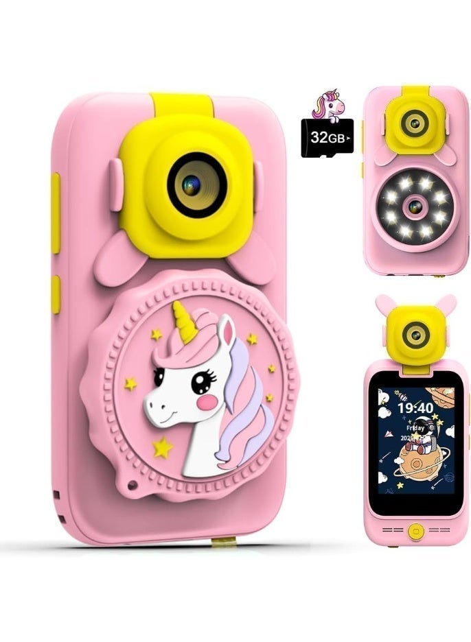 Kids Camera Smartphone with Microscope 1200X, 2.8” Touch Screen Toy Phone, Selfie & Video, MP3 Music Player, Flashlight, 32GB Card Included, Educational Learning Toy Gift for Boys Girls (Pink) - Image 1