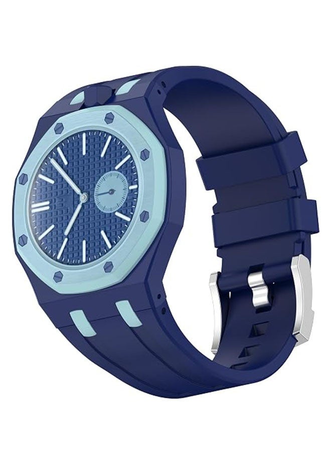 سوار ساعة سيليكون مخصص لساعة Swatch AP Royal Pop Pocket Watch، سوار رياضي من السيليكون لتوجيه التاج عند الساعة 12، سوار بديل مقاوم للماء (أزرق داكن) - Image 1
