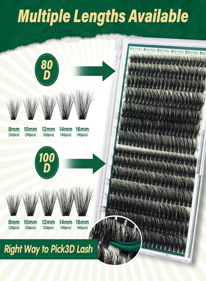 KEYYOU LASH 3D Effect lash Clusters Kit 80D100D 280pcs Eyelash Clusters Kit D Curl Individual Lashes Kit Wispy Lash Extensions Kit with Waterproof Lash Bond and Seal Tweezers (Lash Kit-8-16MIX) - Image 3
