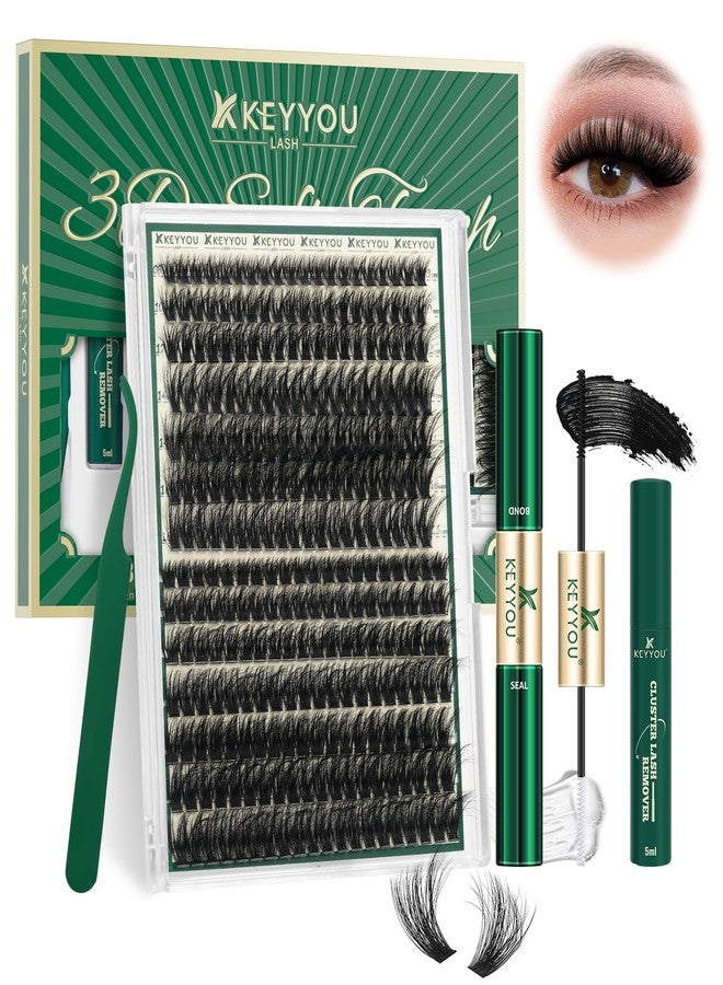KEYYOU LASH 3D Effect lash Clusters Kit 80D100D 280pcs Eyelash Clusters Kit D Curl Individual Lashes Kit Wispy Lash Extensions Kit with Waterproof Lash Bond and Seal Tweezers (Lash Kit-8-16MIX) - Image 1