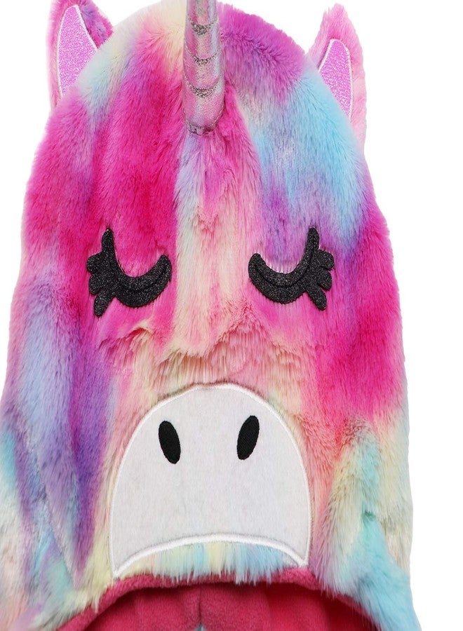 Newfancy Kids Little Girls Unicorn Beanie Winter Hat Rainbow Faux Fur Plush Fleece Lined Earflap Cap Pink - Image 5