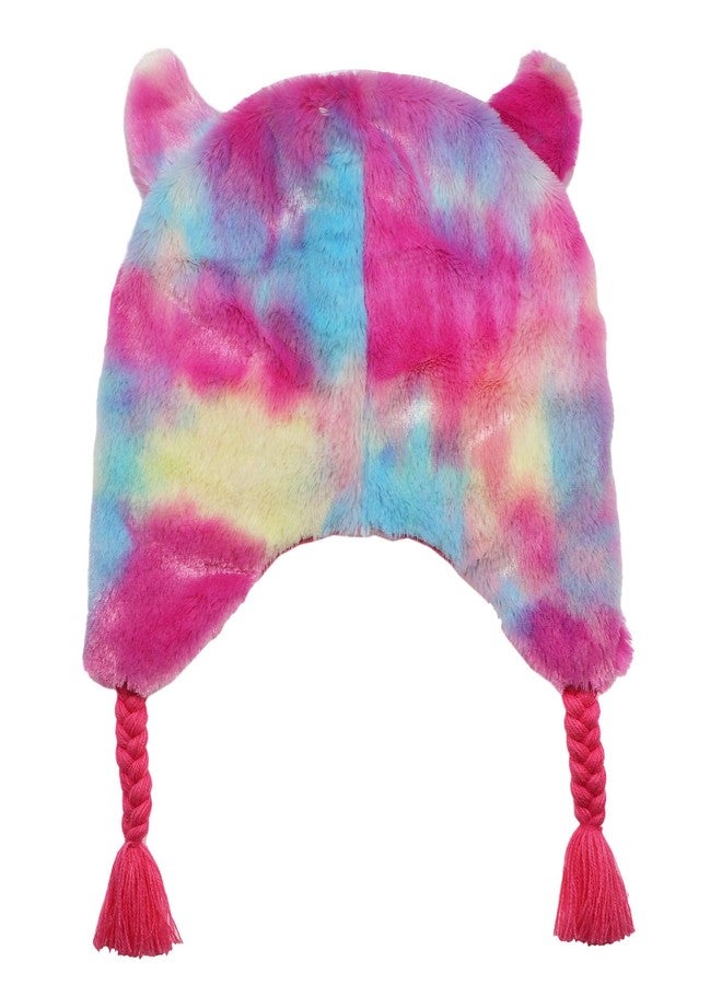 Newfancy Kids Little Girls Unicorn Beanie Winter Hat Rainbow Faux Fur Plush Fleece Lined Earflap Cap Pink - Image 2