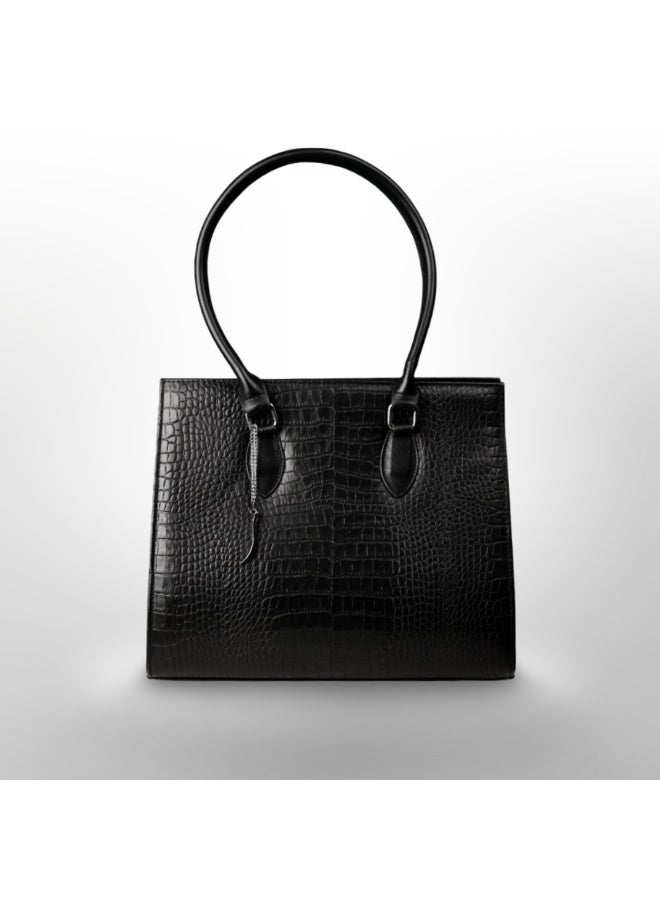 Roaa Designs Genuine Leather Shoulder Zad Black Bag with laptop pocket up to 14"