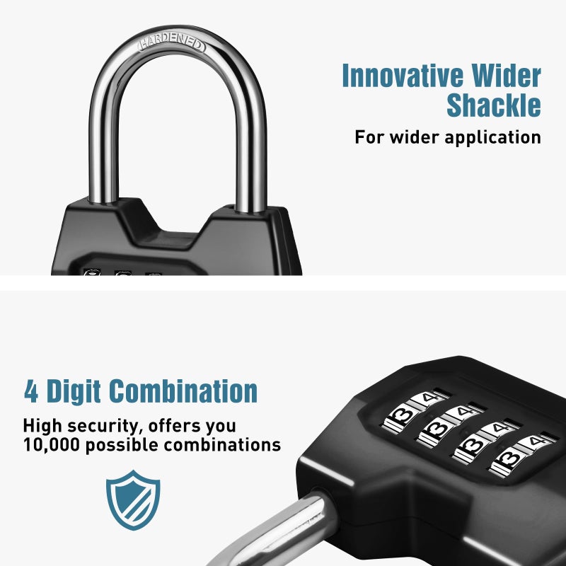 Disecu 1 Pack Disecu 4-Digit Combination Lock, Waterproof Outdoor Padlock For School Gym Locker, Fence, Gate, Shed, Storage Unit (Black) - Image 3