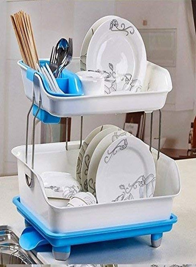 Vruta 2 Layer Sink Dish Plate Drainer Drying Rack,with Tray Utensil Holder Basket (Colour May Vary) - Image 1