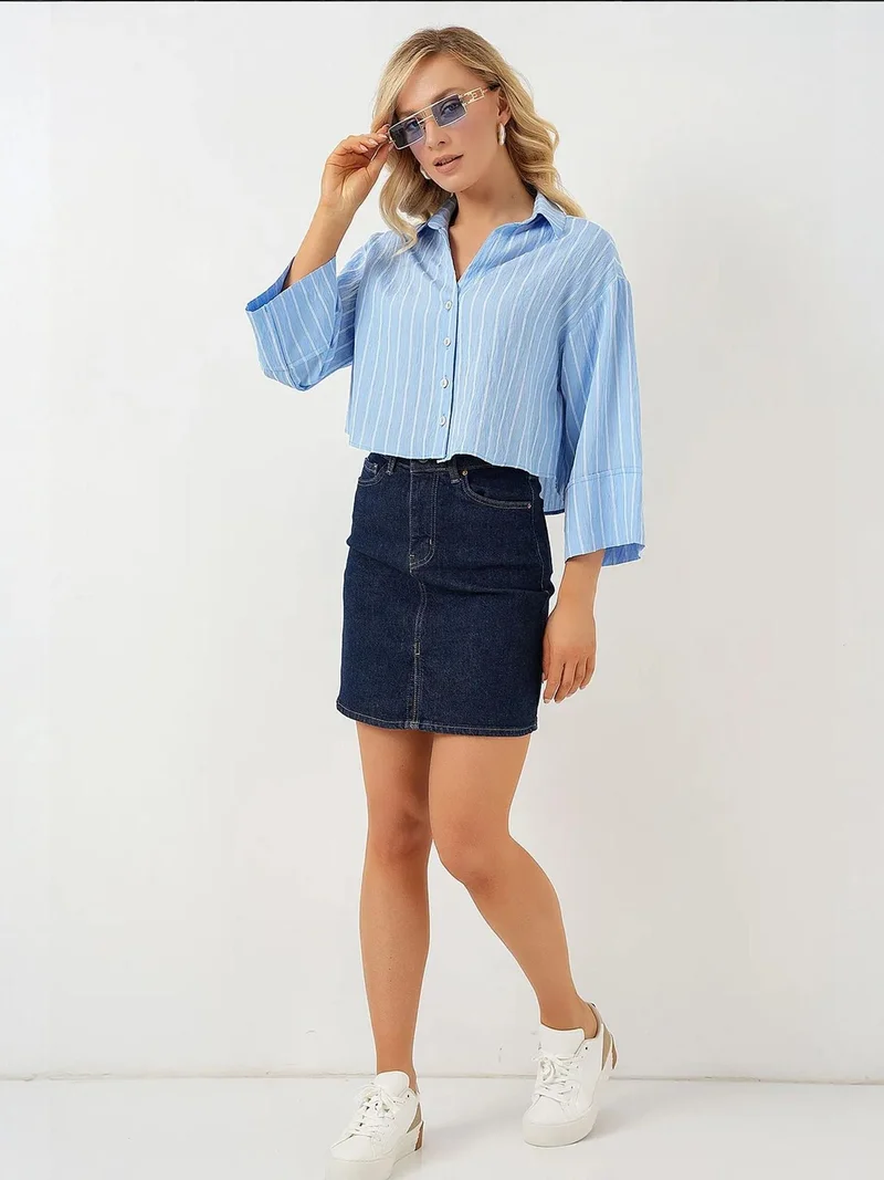 بيغ دارت قميص قصير مخطط كبير الحجم بأزرار