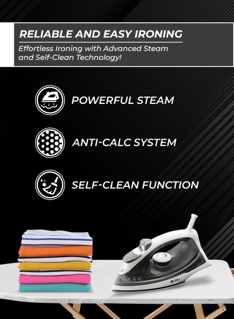 SPJ 1200W Steam Iron with 160ml Water Tank, Spray & Steam Function, Burst Steam, Self-Clean & Overheat Protection – Black - Image 5