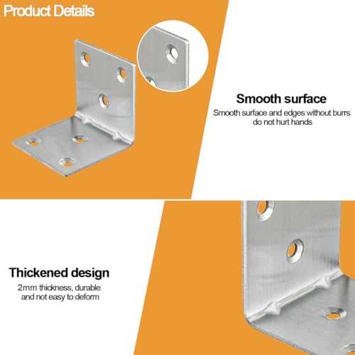 LOSYHU 20PCS L Brackets Corner Bracket 2"x2"x2", Heavy Duty Corner Brace for Wood, Right Angle Brackets, 50MM 2Inch Wide 90 Degree Bracket for Wooden Frame Furniture Shelves Chairs - Image 4