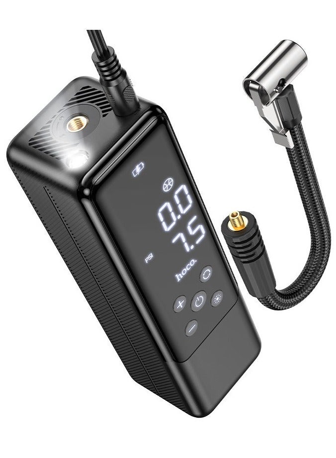Hoco Air Pump Smart Portable with LED Display – 12V Digital Tire Inflator for Cars, Bikes, Motorcycles, and Sports Balls, Compact and Lightweight Design, Maximum Pressure 3.5 Bar, Fast Inflation with Accurate Digital Gauge, Built-in LED Light for Night Use  - Image 1
