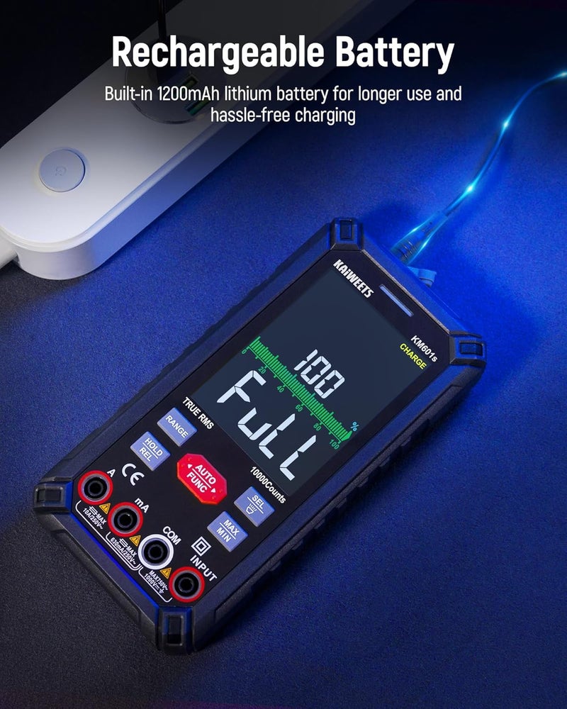 KAIWEETS Multimeter Tester 10000 Counts TRMS Rechargeable Smart Digital Multimeter with Auto Ranging Voltmeter Measures Voltage Current Resistance Continuity DutyCycle Capacitance Frequency - Image 2