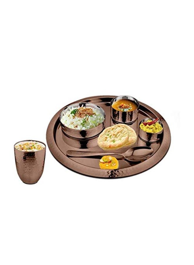 Shri & Sam Stainless Steel 6 Pieces Hammered Thali Set, King (Rose Gold) - Image 1