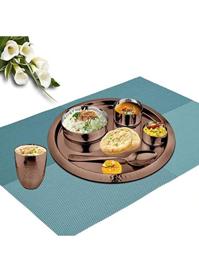 Shri & Sam Stainless Steel 6 Pieces Hammered Thali Set, King (Rose Gold) - Image 2