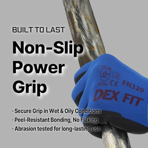 DEX FIT Nylon Work Gloves FN320, 3D Comfort Fit, Power Grip, Lightweight, Touchscreen for Men & Women, Breathable & Flexible for Yard Work DIY Mechanic Warehouse; Blue 10 (XS) - Image 3