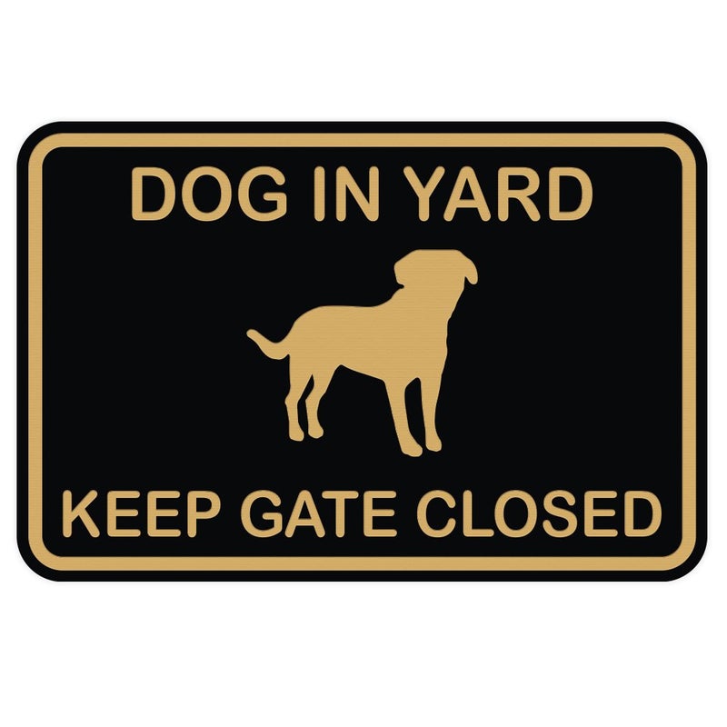 All Quality Classic Framed Dog In Yard Keep Gate Closed Wall Door Sign BlackGold Large - Image 2