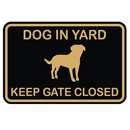 All Quality Classic Framed Dog In Yard Keep Gate Closed Wall Door Sign BlackGold Large - Image 1