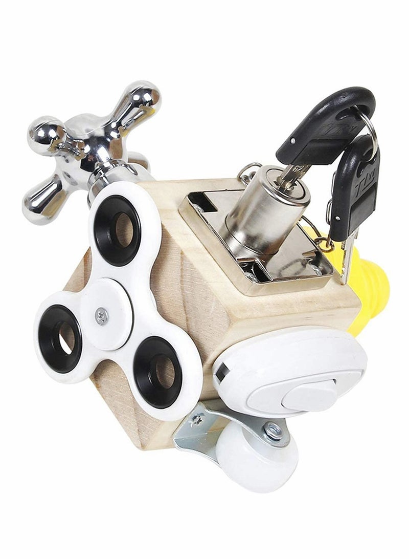 Excefore Busy Activity Cube for Travel Toddlers Kids Children Baby Busy Board Wooden Sorter Toy Montessori Toy Learning Basic Life Skills - Image 1