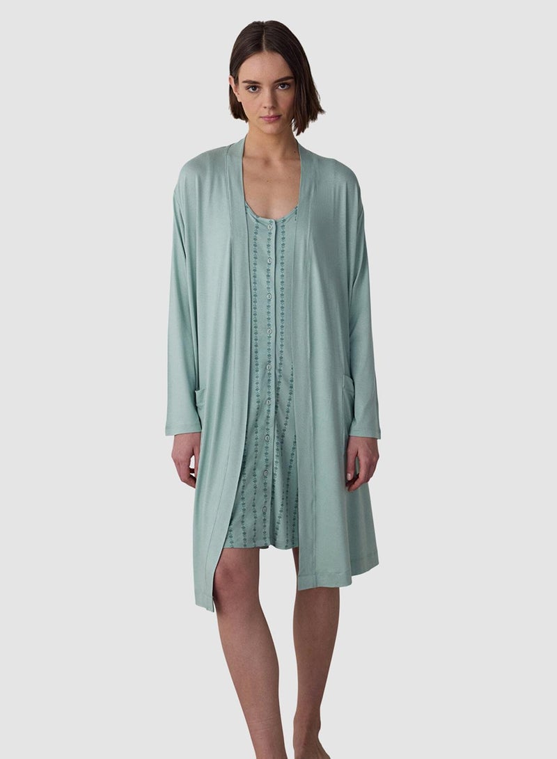 Penti Light Mint Lenna Floral Buttoned Nightdress - Image 1