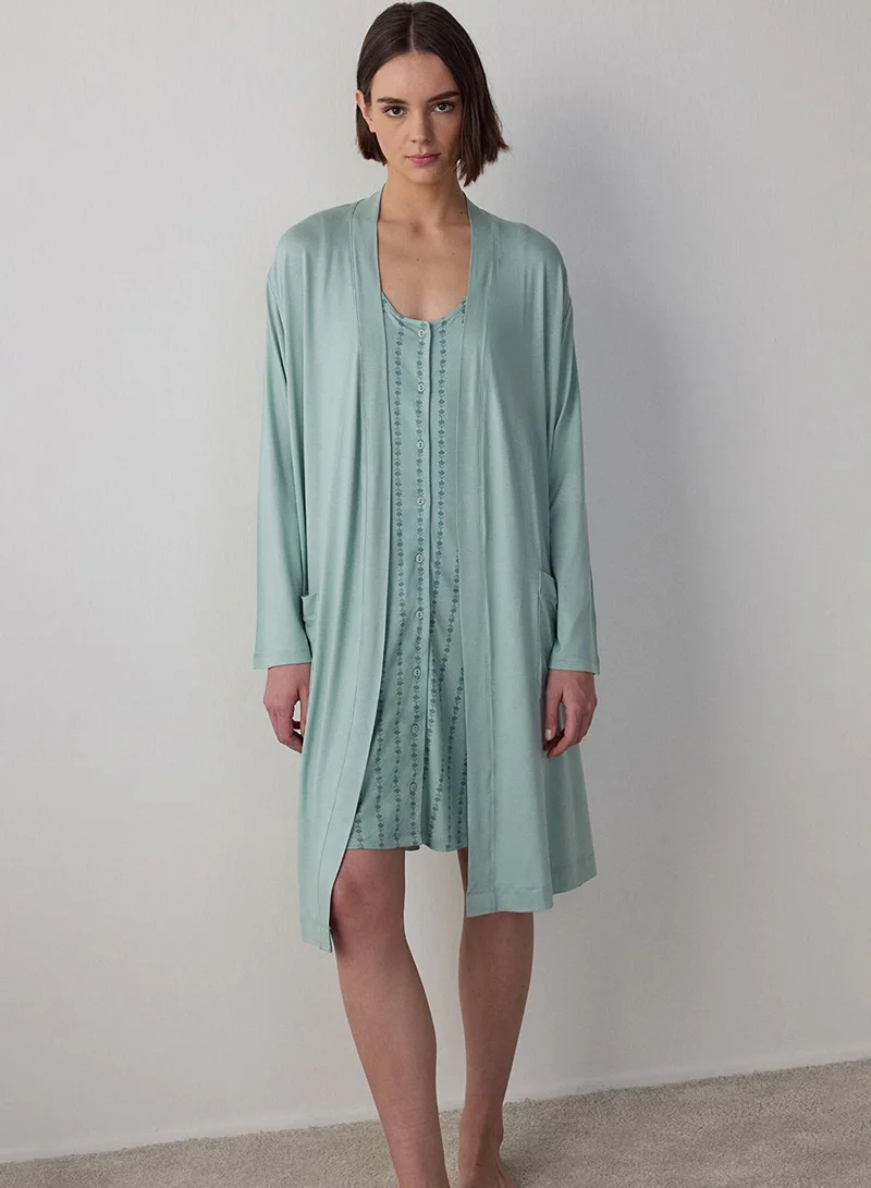 Penti Mint Penti Light Mint Lenna Floral Buttoned Nightdress Sleep Shirt for Women | Best Price UAE