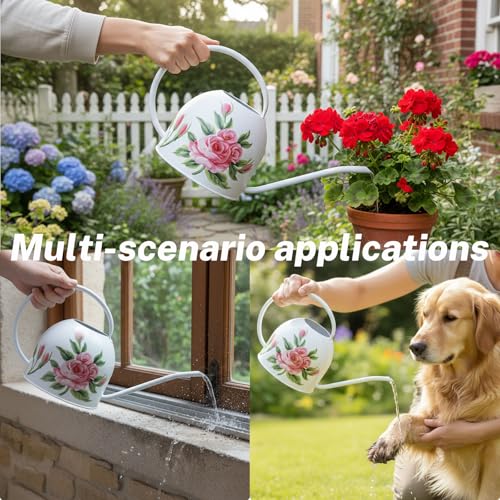 MOYEE Small White Metal Long Spout Watering Can Outdoor Indoor Spray Bottle for Plants Hand Drawn Patterns,1/2 Gallon Plant Mister Durable Metal Structure Lawn Garden Watering Equipment - Image 4